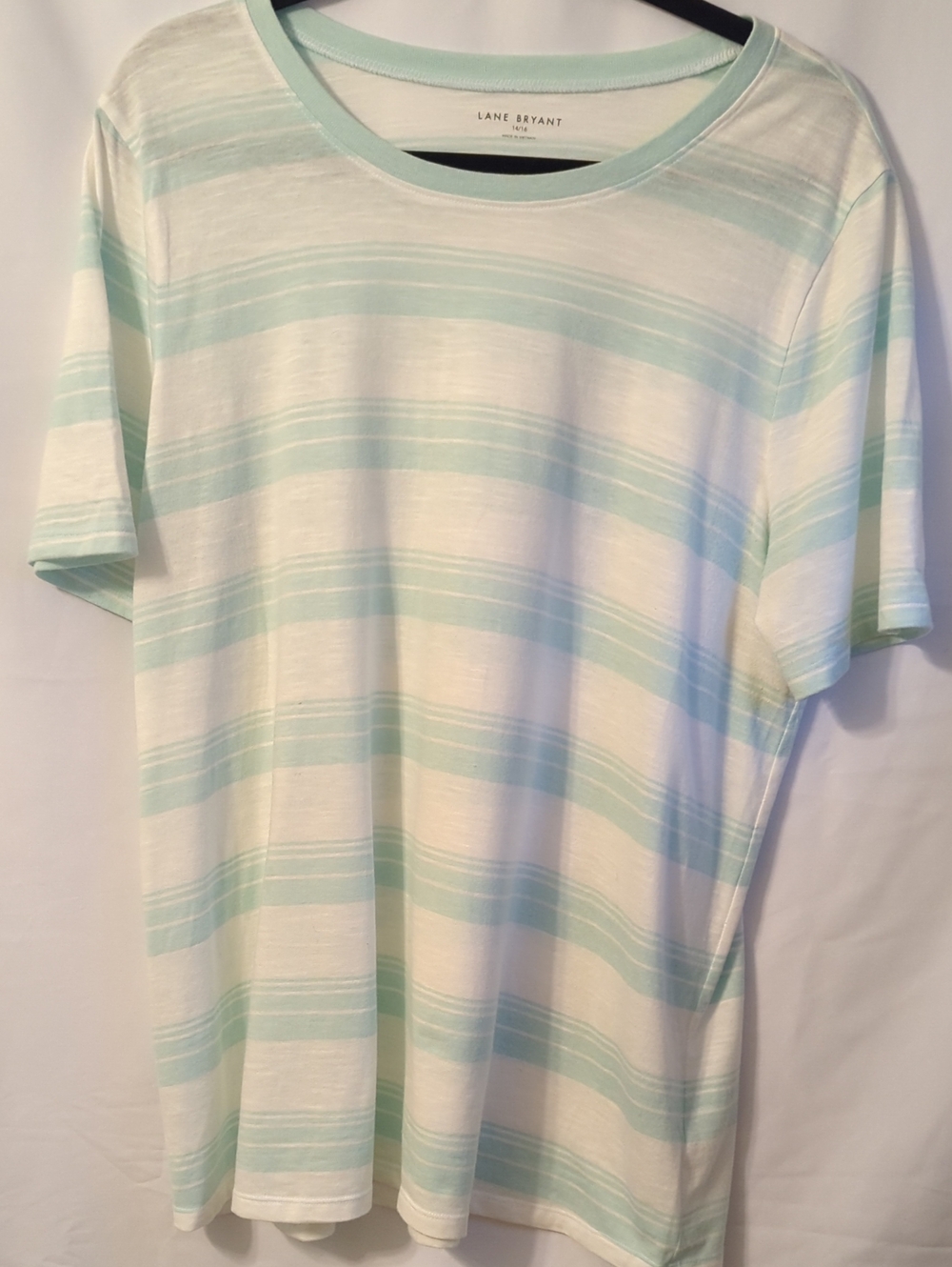 Lane Bryant Mint Green and White Striped Short Sleeve Tee